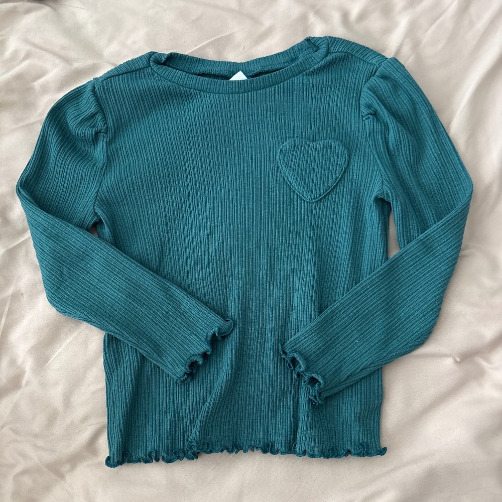Old Navy Green Ribbed Heart Pocket Puff Sleeve Tee Size 5T